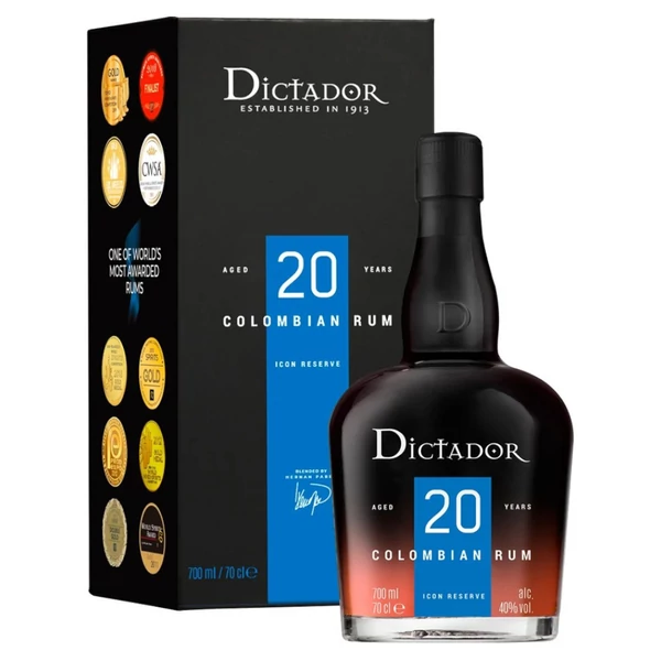 DICTADOR 20 Years rum + dd (0,7l - 40%) - rum rendelés - Ital Rendelés - Ital Házhozszállítás - Ital Park