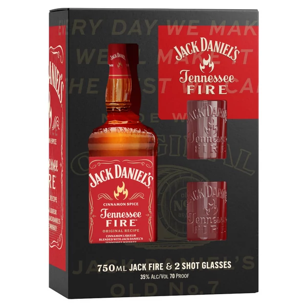 JACK DANIEL'S Fire whisky + dd, pohár (0,7l - 35%) - Ital Rendelés - Ital Házhozszállítás - Ital Park