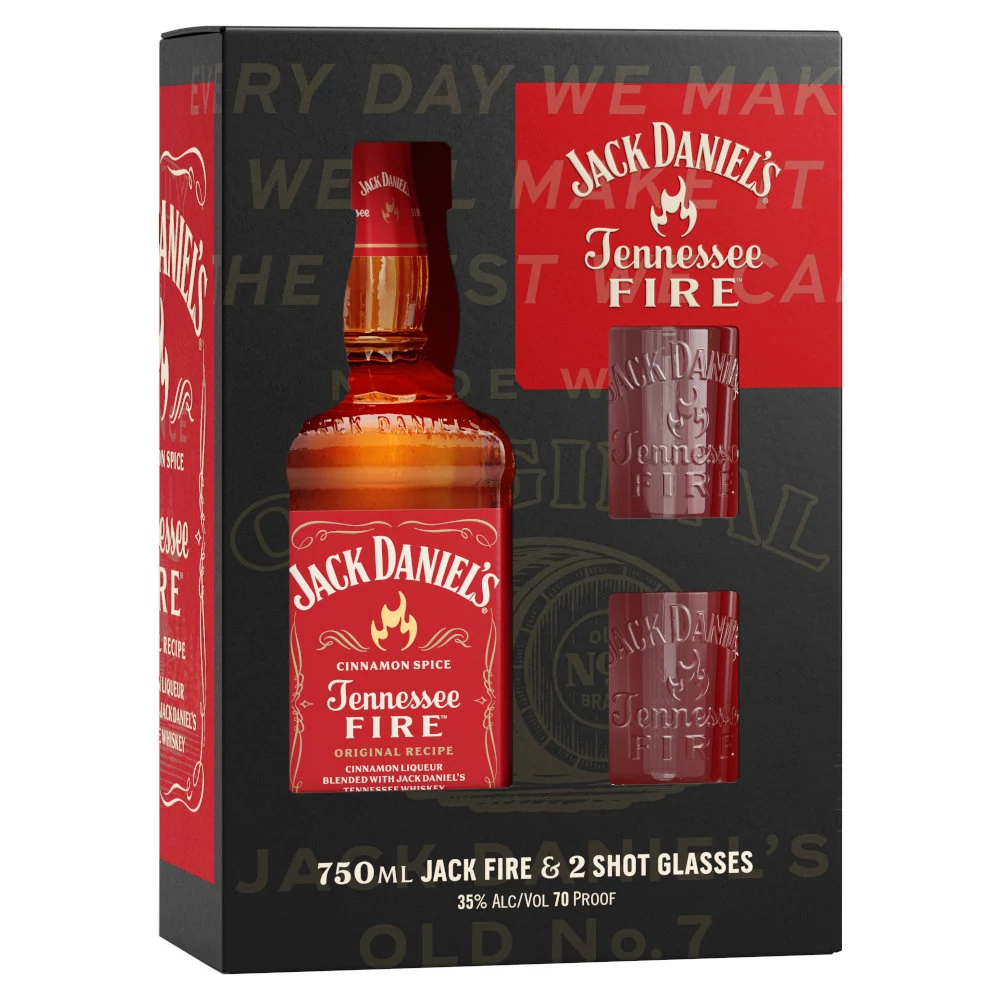 JACK DANIEL'S Fire whisky + dd, pohár (0,7l - 35%)